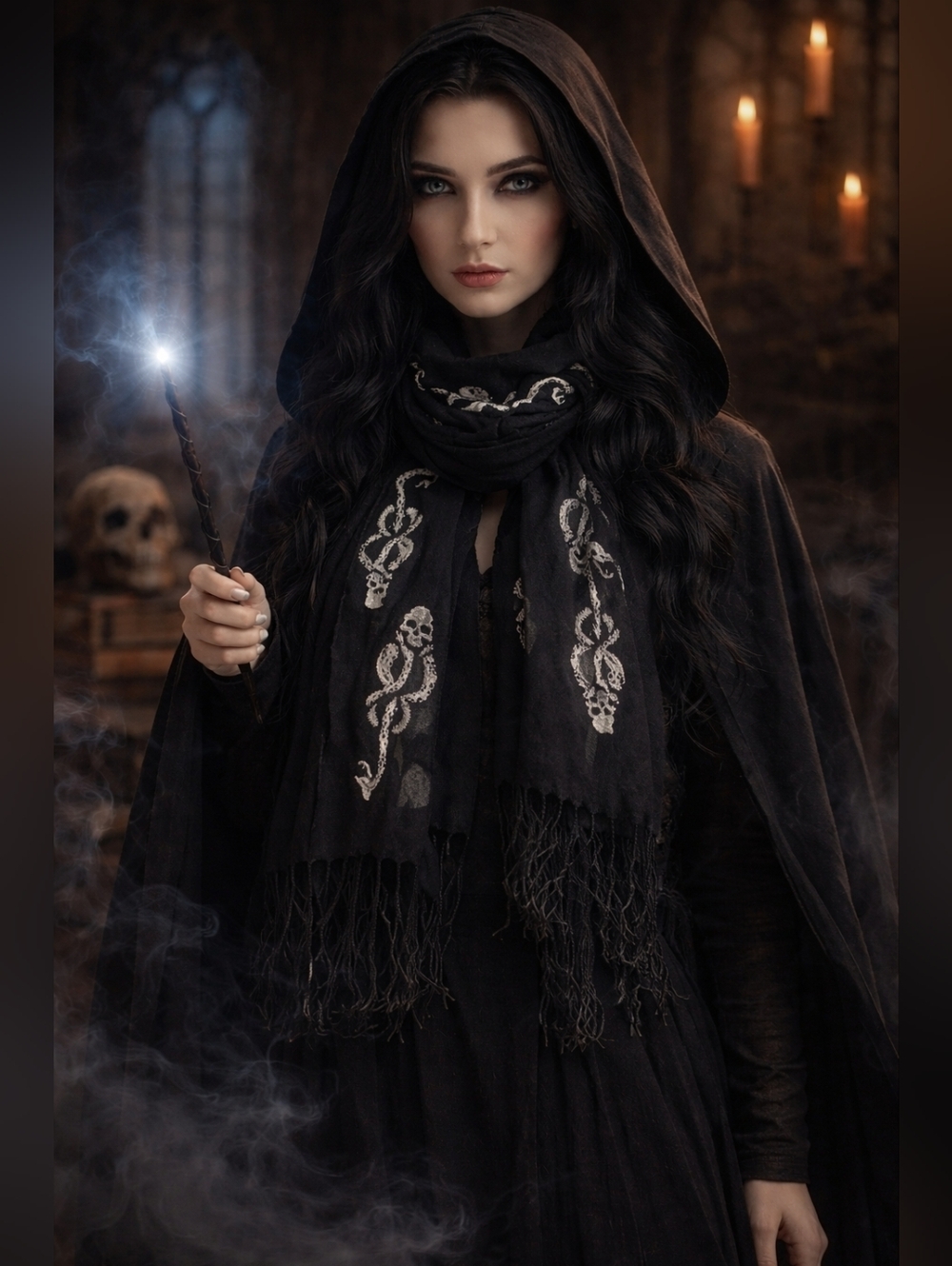 Universal Wizarding World Harry Potter Dark Mark Scarf Black Skull Snake Fringe